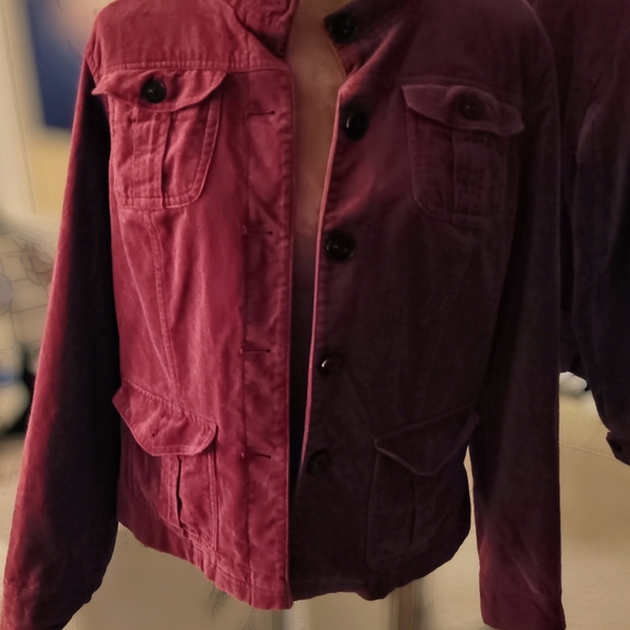 Covington~Vintage Purple Magenta Button Down Velvet Utility Jacket - Picture 7 of 13